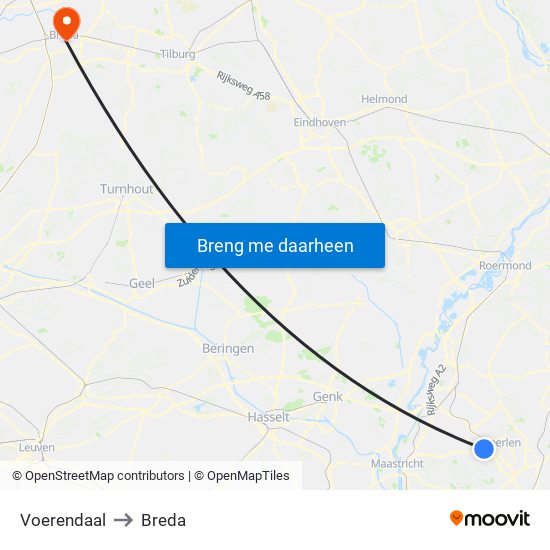Voerendaal to Breda map