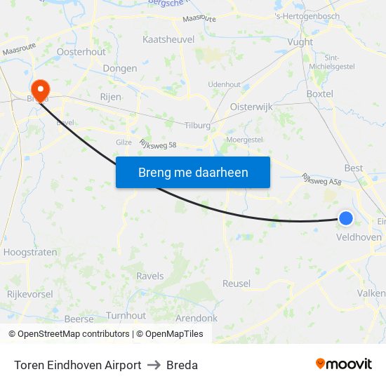 Toren Eindhoven Airport to Breda map