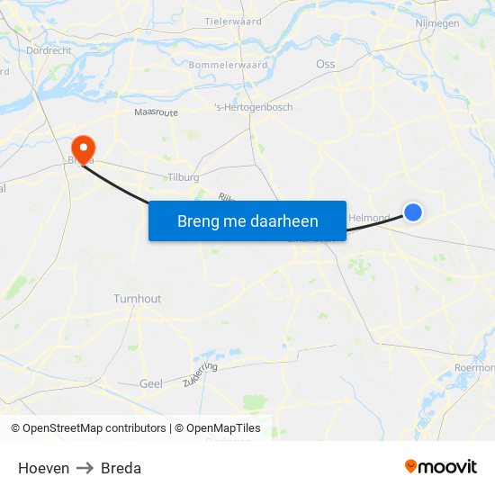 Hoeven to Breda map