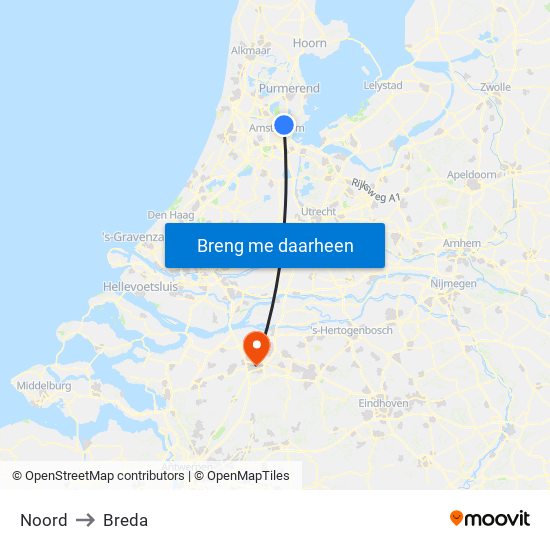 Noord to Breda map