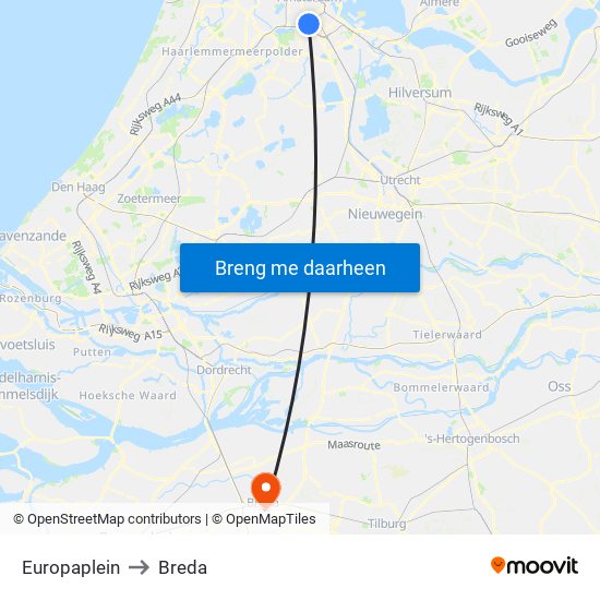 Europaplein to Breda map