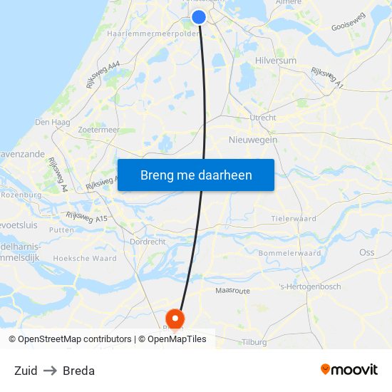 Zuid to Breda map