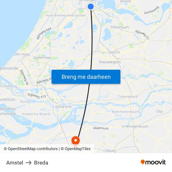 Amstel to Breda map