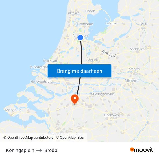 Koningsplein to Breda map