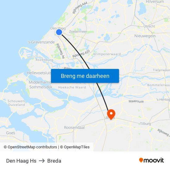 Den Haag Hs to Breda map