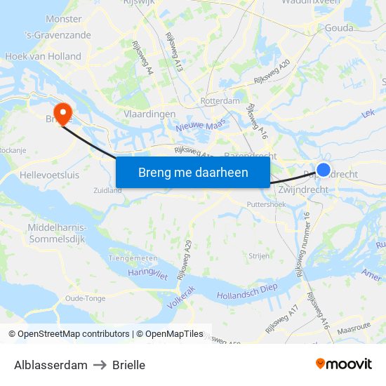 Alblasserdam to Brielle map