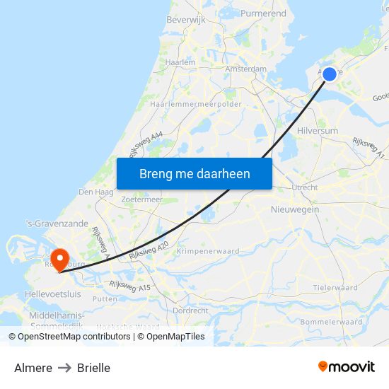 Almere to Brielle map