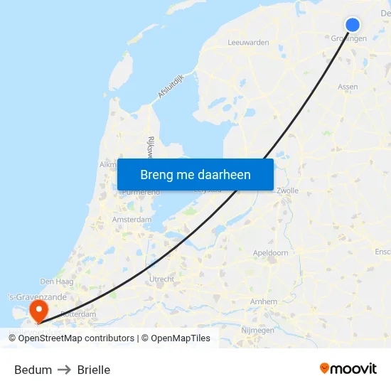 Bedum to Brielle map