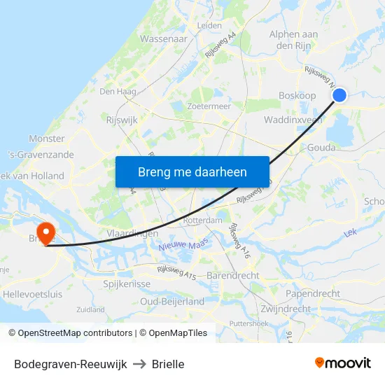 Bodegraven-Reeuwijk to Brielle map