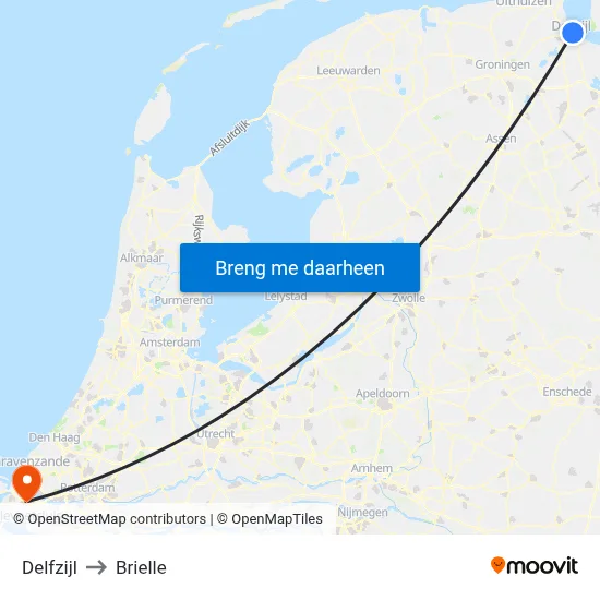 Delfzijl to Brielle map