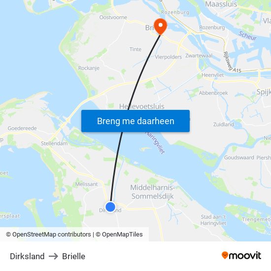 Dirksland to Brielle map