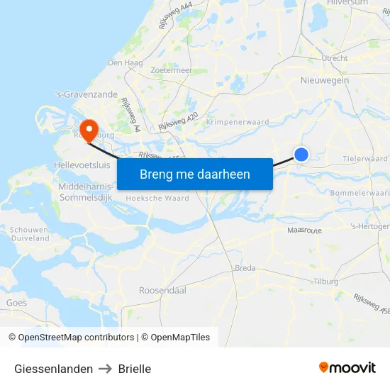 Giessenlanden to Brielle map