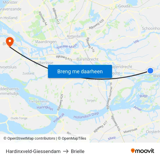 Hardinxveld-Giessendam to Brielle map