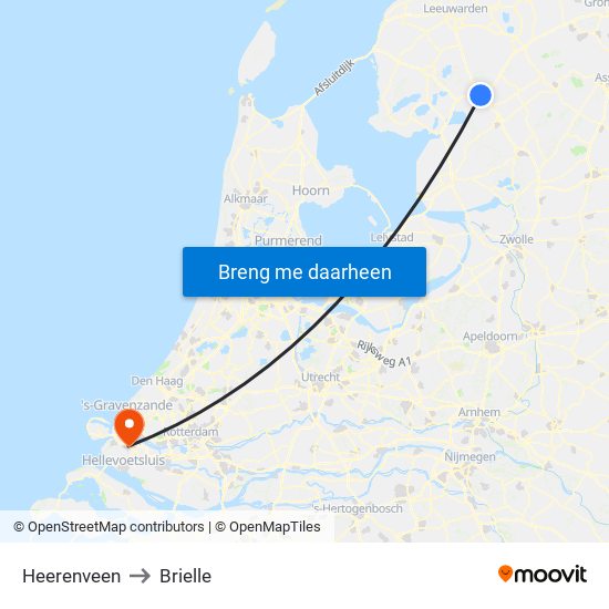 Heerenveen to Brielle map