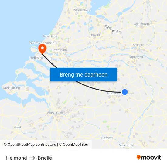 Helmond to Brielle map