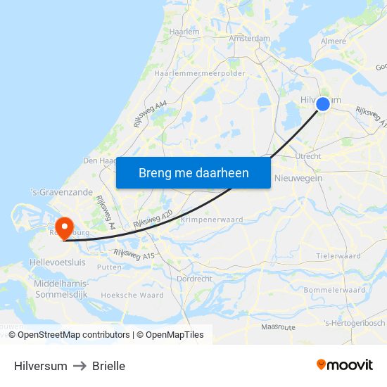 Hilversum to Brielle map