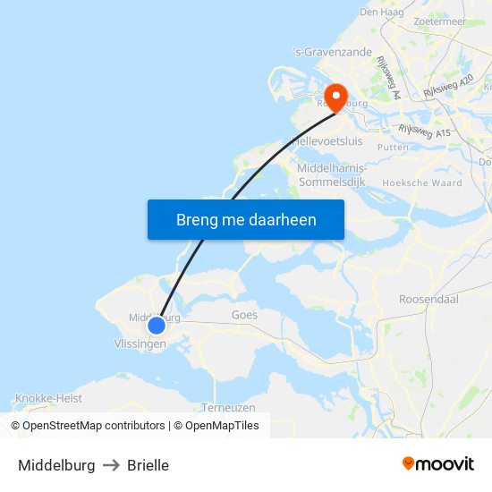 Middelburg to Brielle map