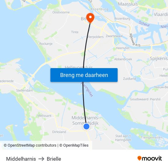Middelharnis to Brielle map