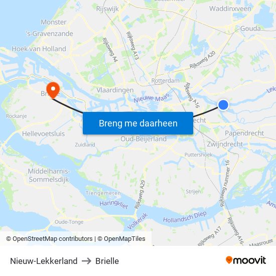 Nieuw-Lekkerland to Brielle map