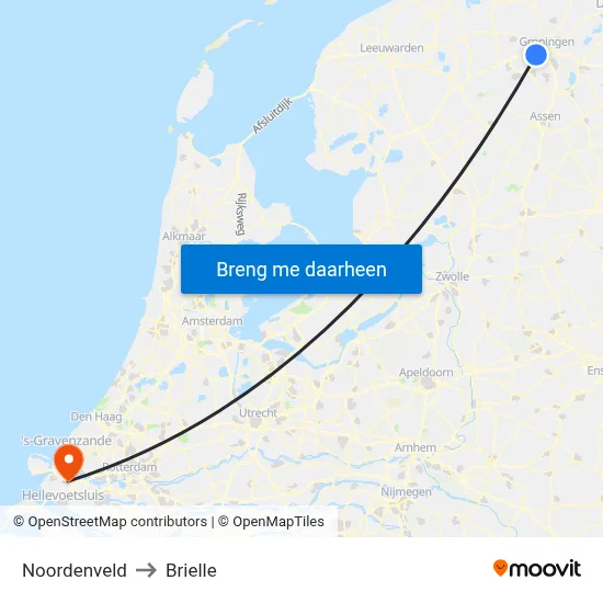 Noordenveld to Brielle map