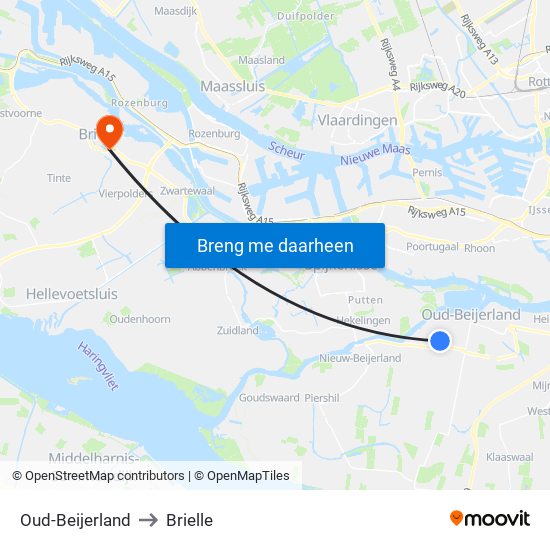 Oud-Beijerland to Brielle map
