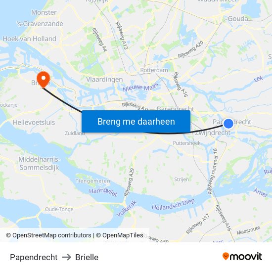 Papendrecht to Brielle map