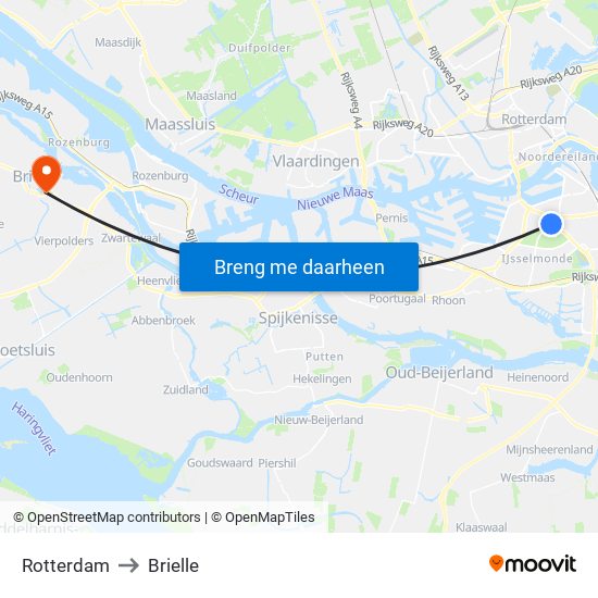 Rotterdam to Brielle map