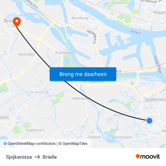 Spijkenisse to Brielle map