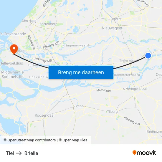 Tiel to Brielle map