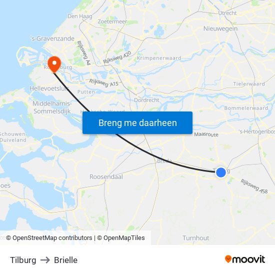 Tilburg to Brielle map