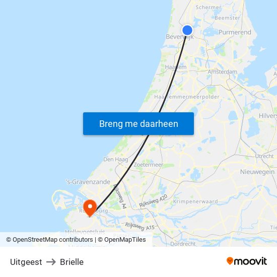 Uitgeest to Brielle map