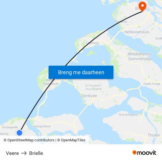 Veere to Brielle map