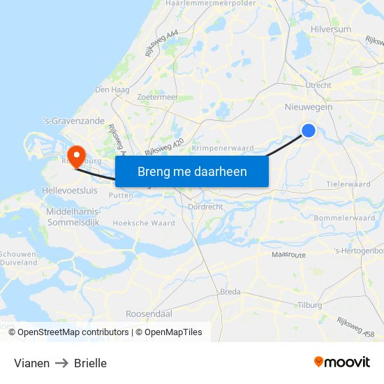 Vianen to Brielle map