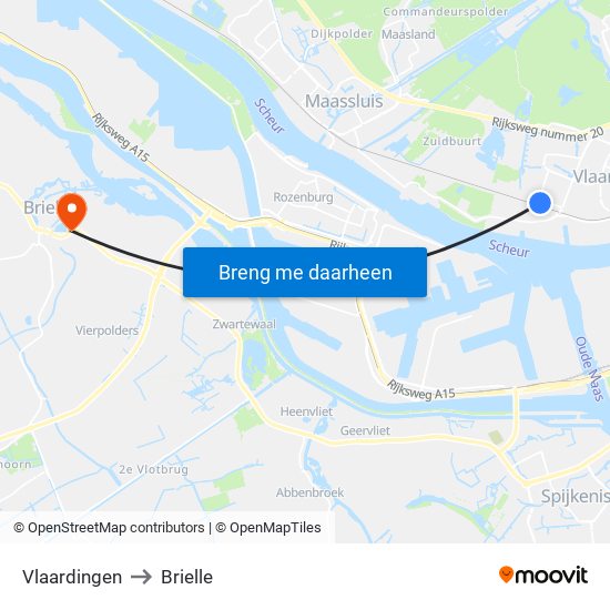 Vlaardingen to Brielle map