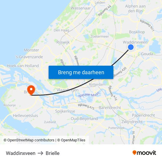 Waddinxveen to Brielle map