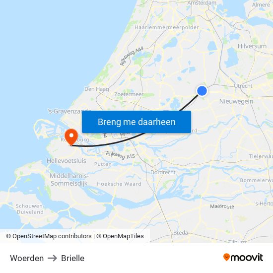 Woerden to Brielle map