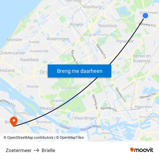Zoetermeer to Brielle map