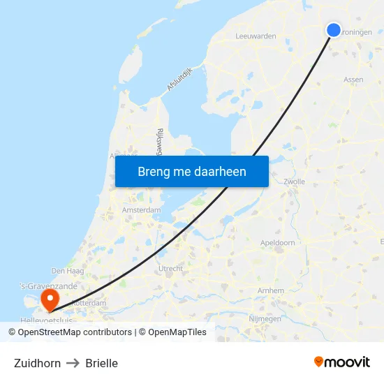 Zuidhorn to Brielle map