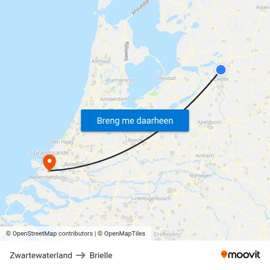 Zwartewaterland to Brielle map