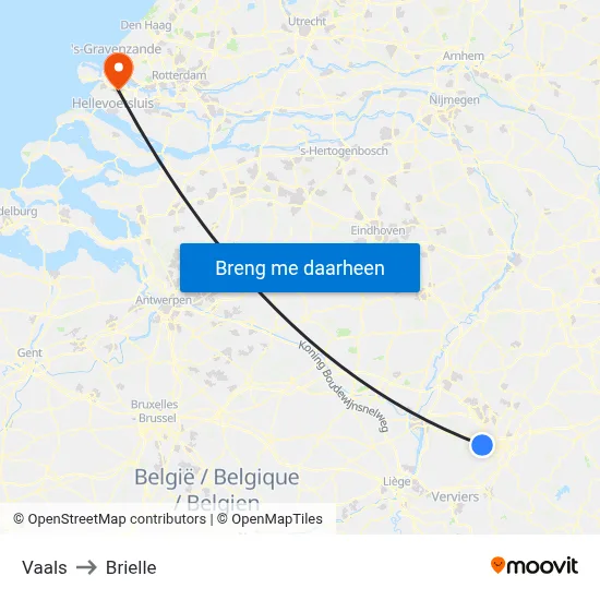 Vaals to Brielle map
