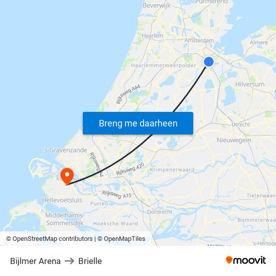 Bijlmer Arena to Brielle map