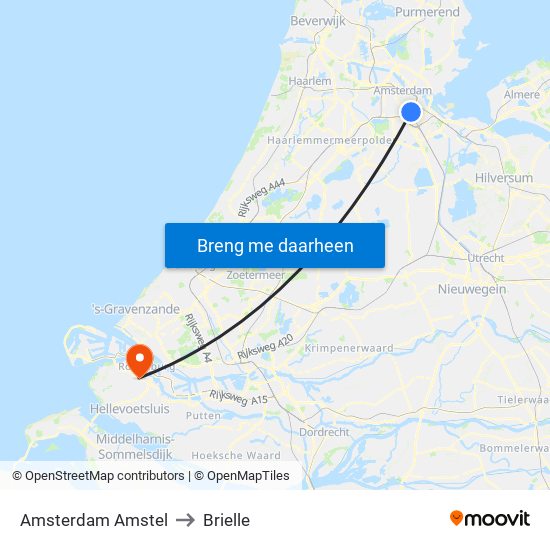 Amsterdam Amstel to Brielle map