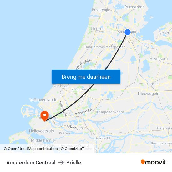 Amsterdam Centraal to Brielle map