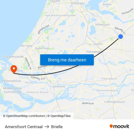 Amersfoort Centraal to Brielle map