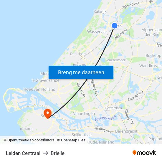 Leiden Centraal to Brielle map