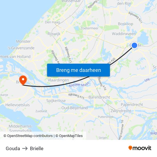 Gouda to Brielle map