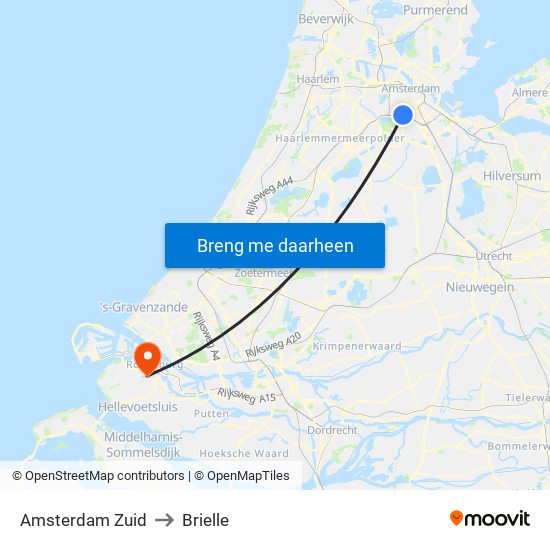 Amsterdam Zuid to Brielle map