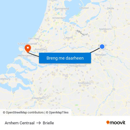 Arnhem Centraal to Brielle map