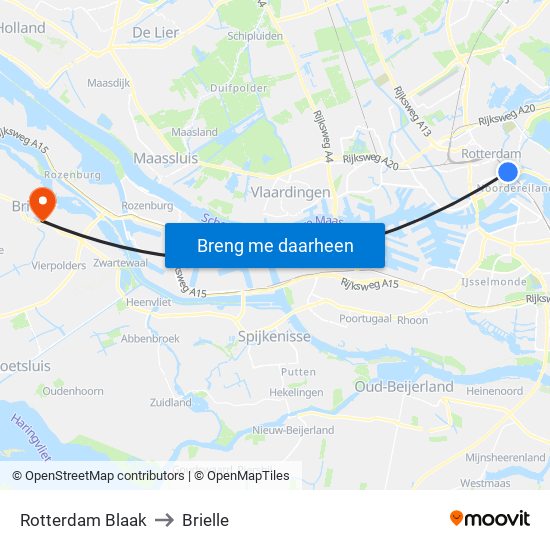 Rotterdam Blaak to Brielle map