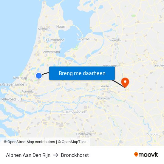 Alphen Aan Den Rijn to Bronckhorst map
